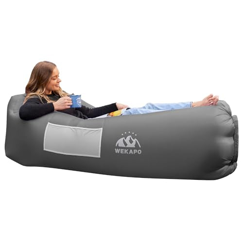 WEKAPO Inflatable Couch Air Lounger Chair - Camping & Beach Accessories, Portable Blow up Sofa for Hiking, Lawn, Indoor/Outdoor Movies & Music Festivals. Lightweight and Easy to Set Up Air Hammock - color: Slate Gray