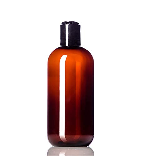 8oz Plastic Amber Bottles (6 Pack) BPA-Free Squeeze Containers with Disc Cap, Labels Included - color: Amber