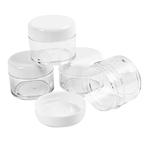 4 Pieces 1 Ounce Empty Clear Plastic Jars with Lids Round Storage Containers Wide-Mouth Leak Proof, for Travel Storage Makeup Beauty Products Face Creams Oils Salves Ointments DIY Making(White)