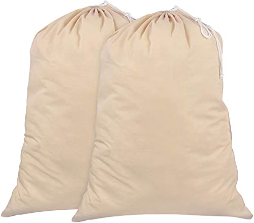 SweetNeedle Pack of 2 Heavy Duty Extra Large Laundry Storage Shopping Bag, 28 x 36 IN 75L - 100% Cotton, Highly durable, Draw-cord with cord-lock, Machine Wash and reusable Travel Bag - Natural - size: 2 Pack - Classic
