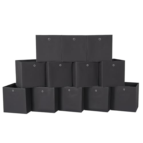Foldable Storage Cubes Bins ,11 Inch Cloth Storage Cube Fabric Storage Box Cubes Organizer Baskets with Handles for Home Organizer Set of 12 (Black) - color: Black, size: 12 Pack