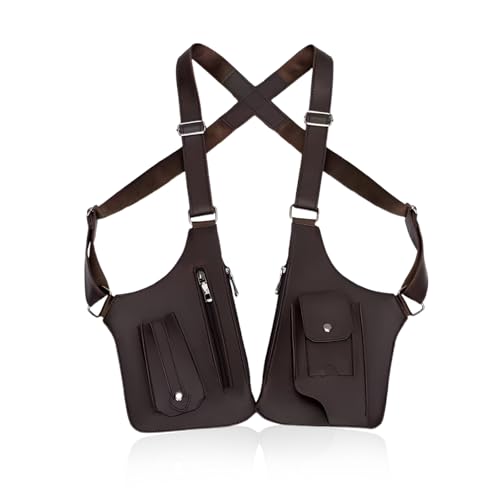 Double Shoulder Armpit Bag for Men, Anti-theft Bag with Double Shoulder Straps, Anti Theft Harness for Men Leather, Anti-theft Harness Wallet (Brown)