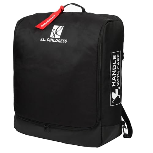 J.L. Childress Padded Compact Travel Stroller Bag for Airplane - Fits Most Compact-Fold Single Baby Strollers, AirTag Compatible, Black, Expands from 21"W x 23"H x 7"D to 21"W x 23"H x 11"D - style: Padded