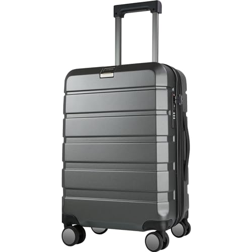 KROSER Hardside Expandable Carry On Luggage with Spinner Wheels & Built-in TSA Lock, Durable Suitcase Rolling Luggage with USB Port, Carry-On 20-Inch Steel Grey - color: Steel Grey