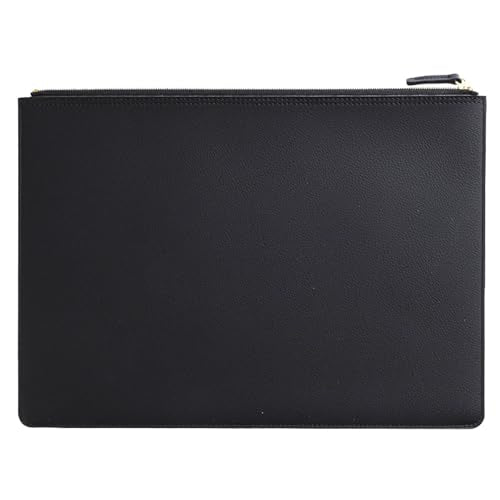 PU Leather A4 File Folder Zipper Document Holder Envelope Folder Case for Receipt Contract (Black) - color: Black