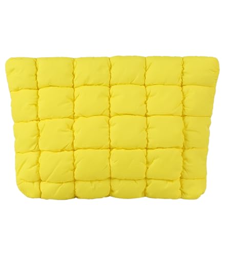 Puffy Quilted Makeup Bag, Cosmetic Bag, Travel Toiletry Organizer Pouch, Clutch for Women (Yellow) - color: Yellow
