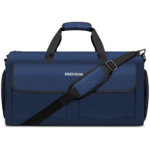 Convertible Garment Bags for Travel, Large Suit Bag Garment Duffle Bag with Shoulder Strap & Shoes Compartment, Carry On Garment Bag for Men Women-2 in 1 Hanging Suit Bags for Travel, Blue - color: Blue