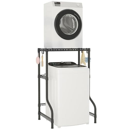 ULIFHOME U16 Upgraded Washer Dryer Stacking Rack for Narrow Laundry Room and Bathroom, Metal Over Washer and Dryer Storage Shelves for Saving Space, 29.5" W x 23.6" D x 53.1" H, Black - color: Black