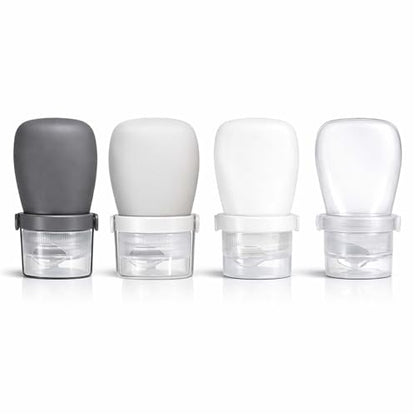 1 oz Travel Bottles, Leakproof Silicone Squeeze Bottle Mini Travel Size Container for Toiletries Lotion Shampoo and Conditioner Liquid Salad Dressing to go Condiment, TSA Approved, 4 Pack - color: Black, Grey, White, Clear, size: 1 oz
