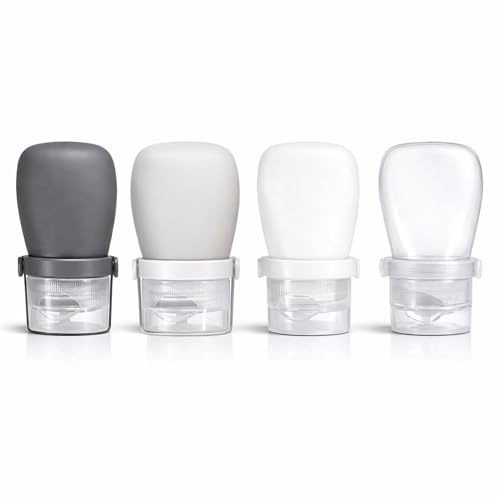 1 oz Travel Bottles, Leakproof Silicone Squeeze Bottle Mini Travel Size Container for Toiletries Lotion Shampoo and Conditioner Liquid Salad Dressing to go Condiment, TSA Approved, 4 Pack - color: Black, Grey, White, Clear, size: 1 oz