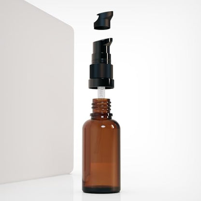 6Pack 30ml Amber Glass Pump Bottle with Black Top,1oz Small Dispenser, Travel Size Refillable Botttles for Lotions,Sercums,Essential Oils - color: 1oz Amber(6pcs)
