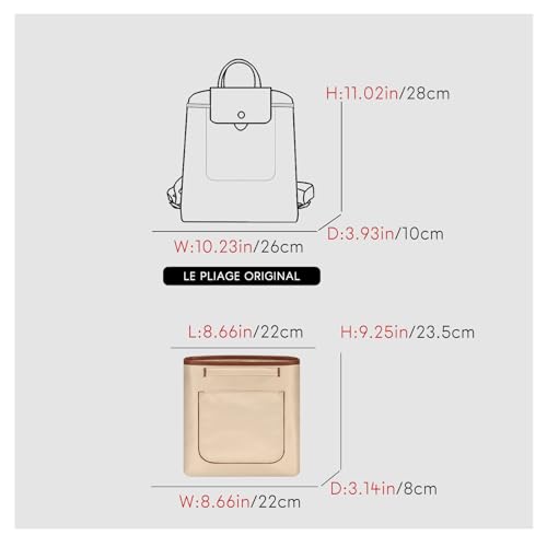 GIVLEFLY Backpack Organizer Insert & Liner with Cup Holder and Umbrella Holder, Compatible with Longchamp Le Pliage Original Backpack, Multiple Pockets Bag Divider & Shaper, Beige - size: LE PLIAGE ORIGINAL Backpack