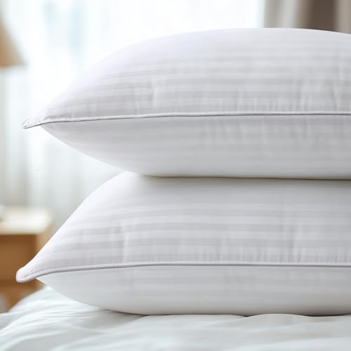 viewstar Bed Pillows Queen/Standard Size Set of 2, Hotel Collection, Down Alternative Pillow for Back, Stomach or Side Sleepers, Striped White-Firm - color: Striped White-firm, size: Queen/Standard