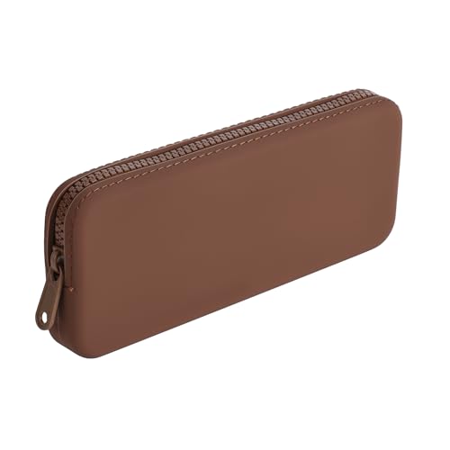 JOVAKIT Rectangle Portable Silicone Cosmetic Bag for Women, Travel Waterproof Makeup Bag Gifts for Women Girls, Zipper Closure Makeup Brush Toiletry Case Travel Storage Organizer Pouch (Brown) - color: 02 Brown