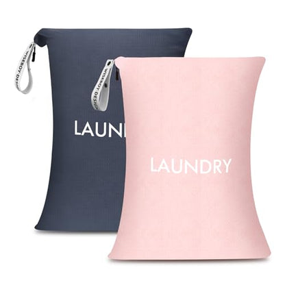 WiseBoy 2 Pack Laundry Bags, Travel Laundry Bag for Dirty Clothes, Washable Nylon Wet Dry Bag, Swimming Yoga Bathing Suit Workout Wet Dry Bags - color: Navy Blue/Pink