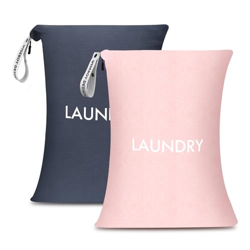 WiseBoy 2 Pack Laundry Bags, Travel Laundry Bag for Dirty Clothes, Washable Nylon Wet Dry Bag, Swimming Yoga Bathing Suit Workout Wet Dry Bags - color: Navy Blue/Pink