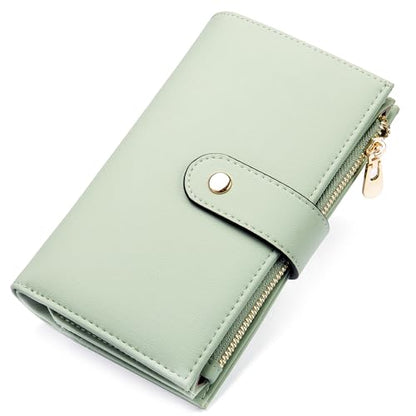 yiijay Wallets for Women RFID Blocking Leather Trifold Clutch Wallet Credit Card Holder Ladies Travel Wallet Purse with Pen Holder - color: 1Green