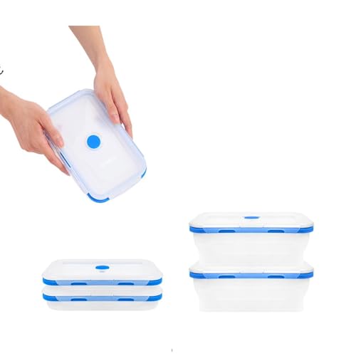 ECOBERI Collapsible Food Storage Containers, Silicone Large 2 Piece 40 oz Set, BPA-Free Meal Prep and Leftover Containers with Airtight Lids, Space-Saving, Freezer Safe - color: Blue 40oz-2pc