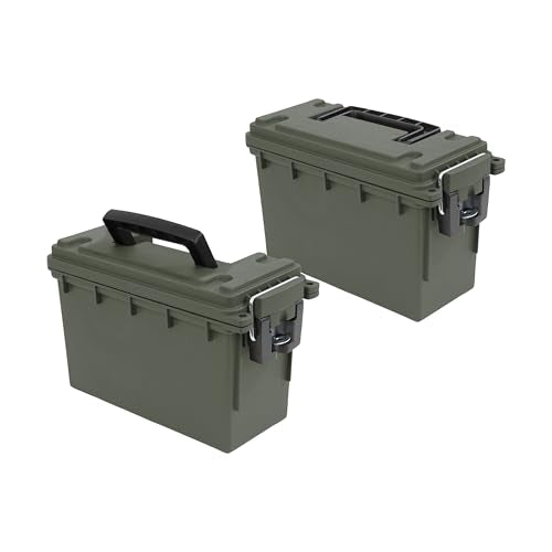 Sheffield 12791 2-Pack Ammo Storage Box, Stackable .30 Cal Field Boxes, Water and Dust Resistant, Lockable Storage Box with Handle, Secures Hunting Gear, Supplies, and Bullets, Made in USA, Green - color: Green, size: Standard 2-Pack