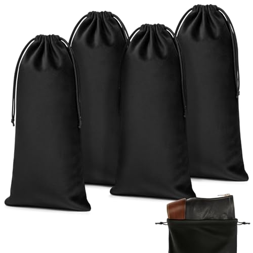 Amylove 4 Pcs Flannel Cloth Shoe Bags for Travel, 8 x 17 Inches Dust Pouch with Drawstring Closure, Washable Breathable Cotton Fabric for Luggage (Black) - color: Black
