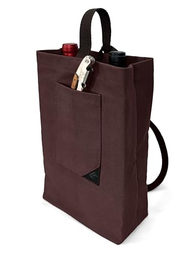 Under NY Sky Wine Tote Bag, Portable Canvas Carrier w/Shoulder Strap, Lightweight, Wine Gift for Travel & Picnic - Double Bottle - Burgundy - color: Wine Bag 2 Slots Burgundy