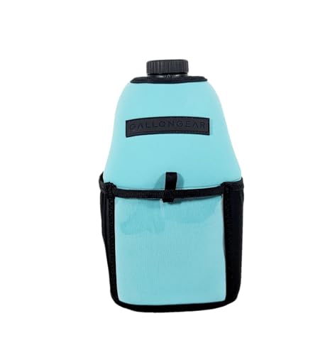 Half-Gallon Fitness Hydration Cover | Neoprene Insulated Cooling & Portable Gym Water Bottle Carrier | CASE with Storage Pockets - color: Aqua