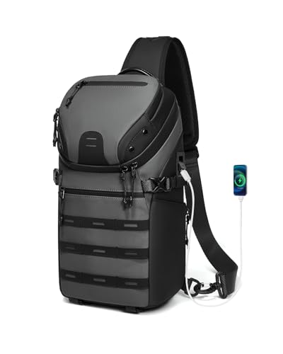 Somago Crossbody Sling Backpack Sling Bag Travel Hiking Chest Bag Daypack Single Shoulder Bag (Grey) - color: Grey