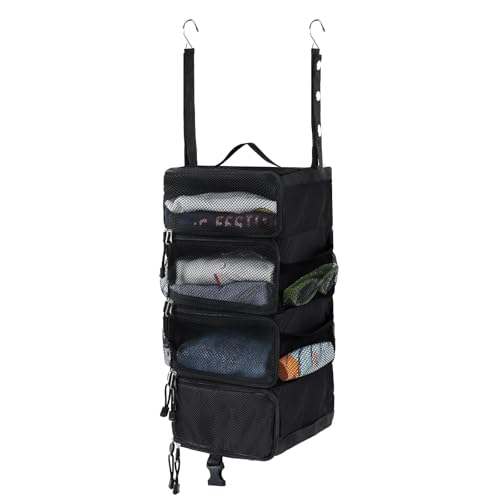 Surblue Hanging Travel Organizer Portable Hanging Luggage Organizer Multiple Compartments Collapsible Compression Closet Packing Cubes,Black,S - color: Black, size: Small