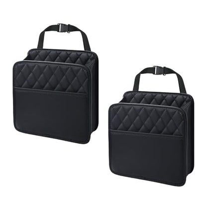 Foldable Car Seat Back Organizer, Large Capacity Hanging Car Backseat Storage Bag with Cup Holders, PU Leather Waterproof Car Trash Bag Can, Car Travel Accessories for Most Vehicles (2PCS) - size: 2PCS