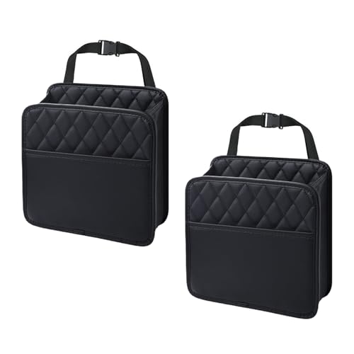 Foldable Car Seat Back Organizer, Large Capacity Hanging Car Backseat Storage Bag with Cup Holders, PU Leather Waterproof Car Trash Bag Can, Car Travel Accessories for Most Vehicles (2PCS) - size: 2PCS