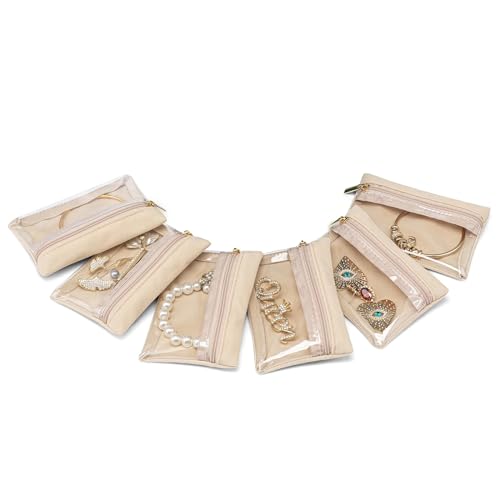 VLANDO Jewelry Travel Case,Travel Jewelry Organizer with Clear Velvet Jewelry Bags Zipper Pouch for Women Girl Gift 6Pcs - color: A.6 Bag