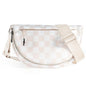 Crescent Bag for Women and Men, Fashion Medium Nylon Folding Crescent Moon Bag Single Shoulder Bag with Adjustable Strap - color: Crossbody bag- Beige Checkered