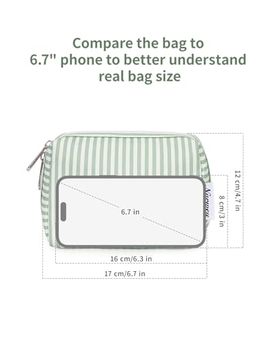Narwey Small Striped Makeup Bag for Purse Mini Cosmetic Bag Travel Makeup Pouch Zipper Pouch Cute Make up Bags with Compartments for Women Girls (Mint Green Stripe, Small) - color: A-Mint Green Stripe, style: Small