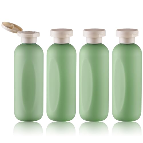 Empty Shampoo Bottles 6.7oz - Large Size Refillable Plastic Liquids Toiletry Containers - Empty Leak Proof Lotion Toiletries Dispenser - Green Flip Cap Top Body Wash and Cosmetic Set 4 Pack - color: Green