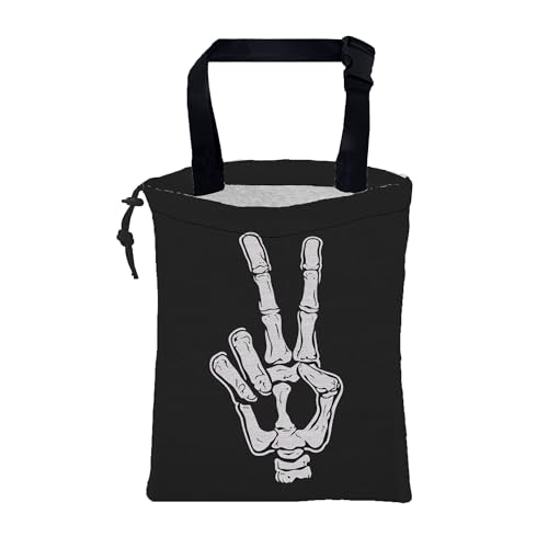 Car Garbage Bag Skeleton Hand Peace Sign Drawstring Car Trash Bag Hanging for Back Seat with Adjustable Buckle Canvas Vehicle Trash Can Easy-to-Install - color: Skeleton Hand Peace Sign