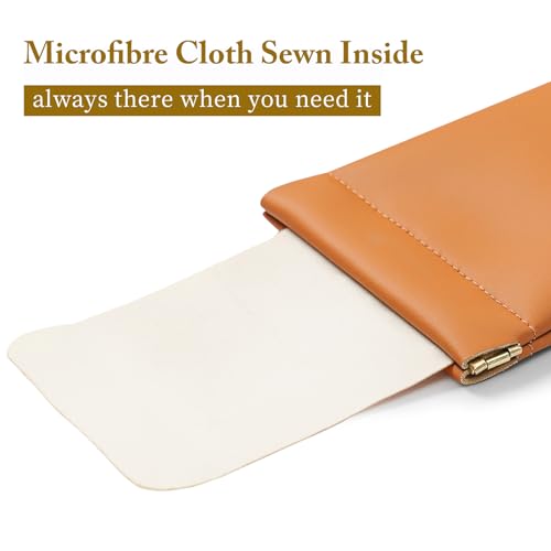 Squeeze Top Sunglass Case, New Organosilicon Soft PU Leather Eyeglass Glass Case Travel Large Sunglasses Pouch - color: Creamy White+orange