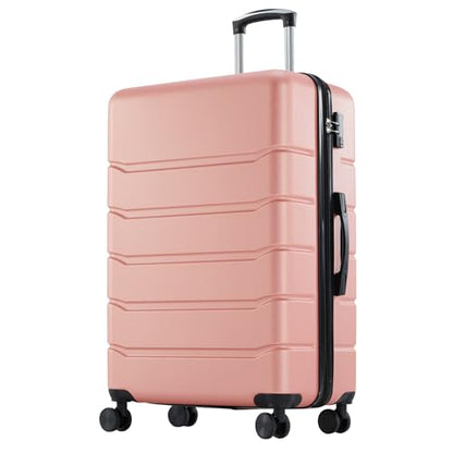 Sweetcrispy 28 Inch Checked Luggage, ABS Lightweight Rolling Hard Shell Suitcase with Smooth Spinner Wheels, Built-in TSA Lock, Durable Travel Suitcase for Business and Vacation Trip, Pink - color: Pink, size: 28 Inch