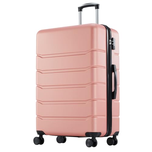 Sweetcrispy 28 Inch Checked Luggage, ABS Lightweight Rolling Hard Shell Suitcase with Smooth Spinner Wheels, Built-in TSA Lock, Durable Travel Suitcase for Business and Vacation Trip, Pink - color: Pink, size: 28 Inch