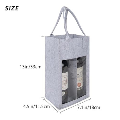 Kingshion Felt 2 Wine Bottle Carrier Bag with Handle, 2 Compartments Wine Bottle Storage Holder, Reusable Travel Carry Bag (Light Grey)