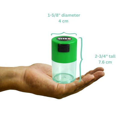 Vitavac - 5g to 20 grams Airtight Multi-Use Vacuum Seal Portable Storage Container for Dry Goods, Food, and Herbs - Green Clear - color: Green Clear
