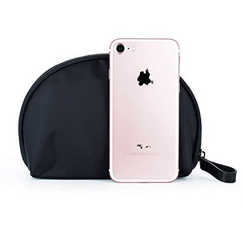 Hekyip Half Moon Cosmetic Bag, Travel Makeup Pouch, Portable Waterproof Cosmetic Pouch for Girls Women, Small (ALL BLACK) - color: ALL BLACK