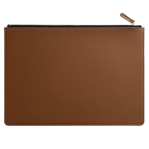 PU Leather A4 File Folder Zipper Document Holder Envelope Folder Case for Receipt Contract (Brown) - color: Brown
