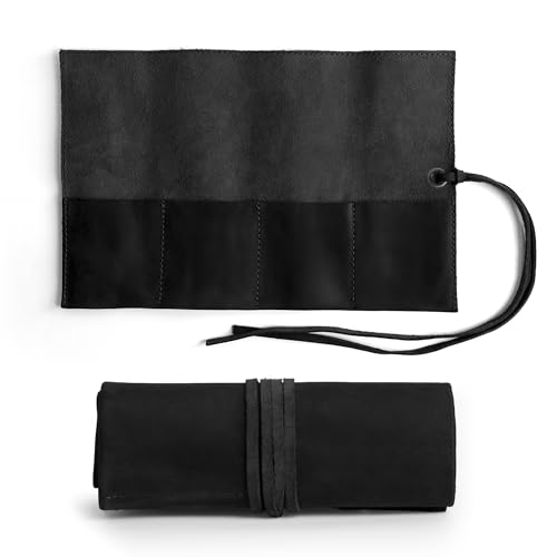 Hide & Drink, Leather Watch Roll Organizer Handmade from Full Grain Leather, Holds Up to 4 Watches, Easy Carry On Watchlover Storage (Charcoal Black) - color: Charcoal Black