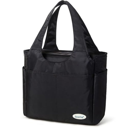 Extra Large Insulated Lunch Tote Bag for Women Men, Leakproof Cooler Lunch Box Shoulder Purse with Side Pockets for Work - Black - color: Black