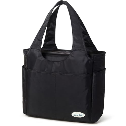 Extra Large Insulated Lunch Tote Bag for Women Men, Leakproof Cooler Lunch Box Shoulder Purse with Side Pockets for Work - Black - color: Black