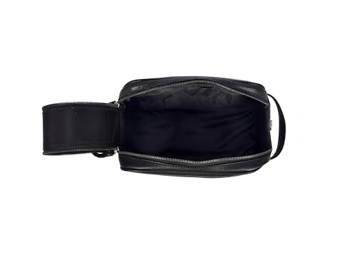 10" Premium Leather Toiletry Travel Pouch With Waterproof Lining | King-Size Handcrafted Vintage Dopp kit By Aaron Leather Goods (Jade Black) - color: Jade Black