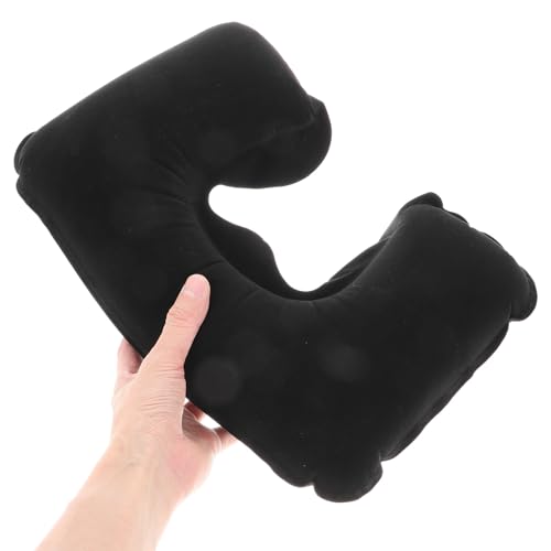 MAGICLULU Inflatable Travel Neck Pillow with Airplane Eye Mask and Set, Black Velvet U-Shaped Sleep Pillow for Plane Travel, Portable Outdoor Comfort Kit
