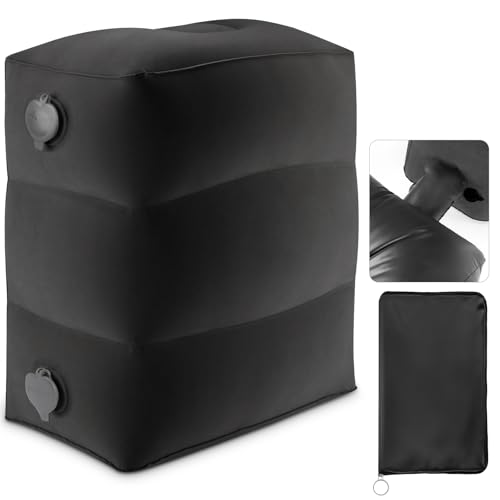 Maliton Inflatable Foot Rest Pillow for Travel,Kids Airplane Bed,Adjustable 3 Layers Height Leg Pillow of Air Travel Essentials,Car, Office, Home - Fast Inflation (Black) - color: Black