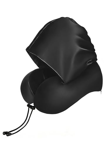 Satin Neck Pillow with Hood Pixie Pillows for Short Hair Sleep Travel Airplane Memory Foam Long Flight Plane Essentials Black - color: Black