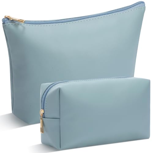 Kigeli 2 Pcs PU Leather Makeup Bag Set for Women Waterproof Aesthetic Cosmetic Bag Large & Small Travel Toiletry Organizer Pouch Skincare Organizer Bridesmaid Mother's Day Birthday Gift(Blue) - color: Blue